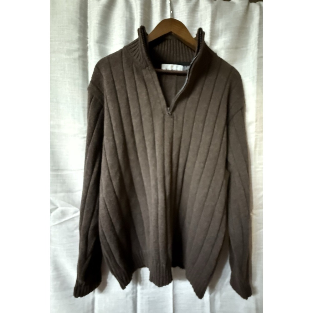 Bill Blass Men's‎ Sz. XL Brown Pullover Ribbed Knit Sweater Quarter Zip